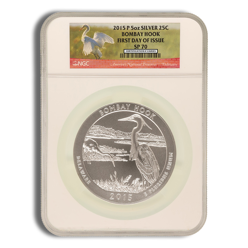 2015 p 5 oz atb bombay hook silver coin ngc sp70