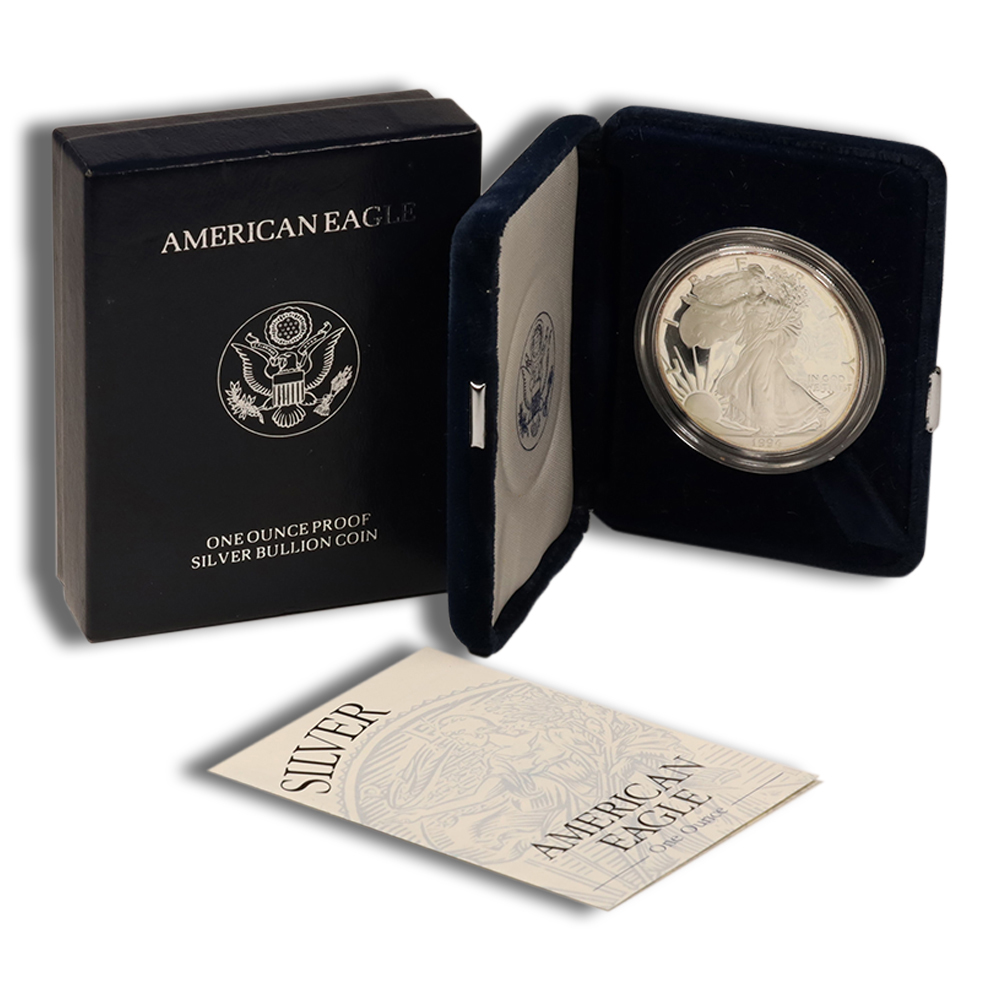 1994 p proof silver eagle with box & coa impaired