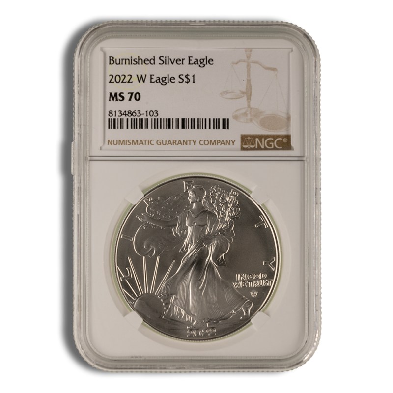 2022 w burnished silver eagle ngc ms70