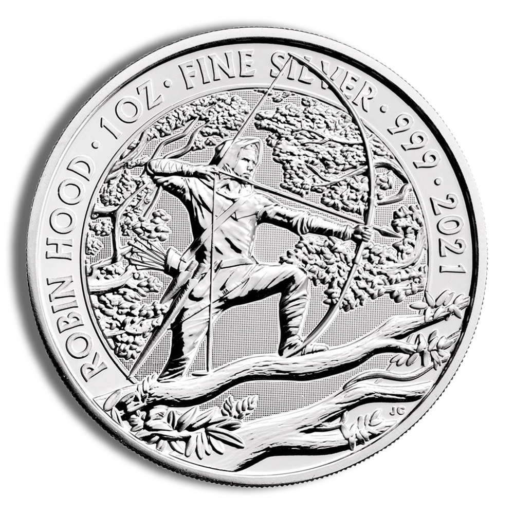 2021 1 oz silver great britain robin hood bu