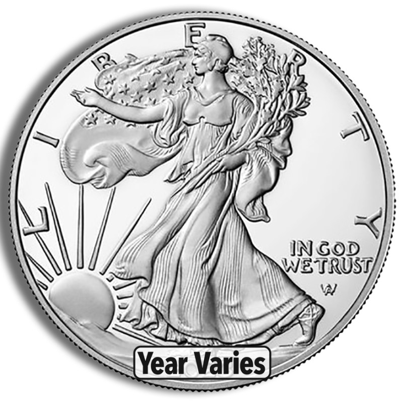 proof silver eagle box & coa (year varies)