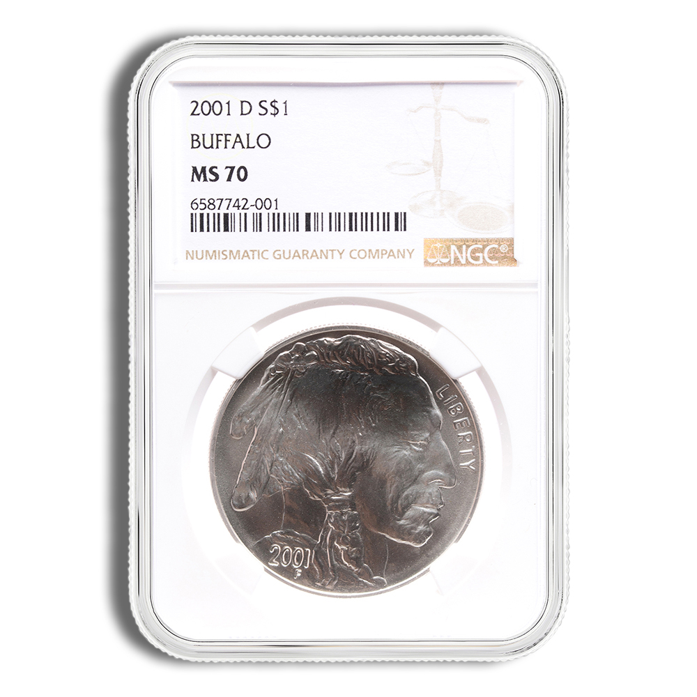 2001 d $1 silver buffalo commem ngc ms70