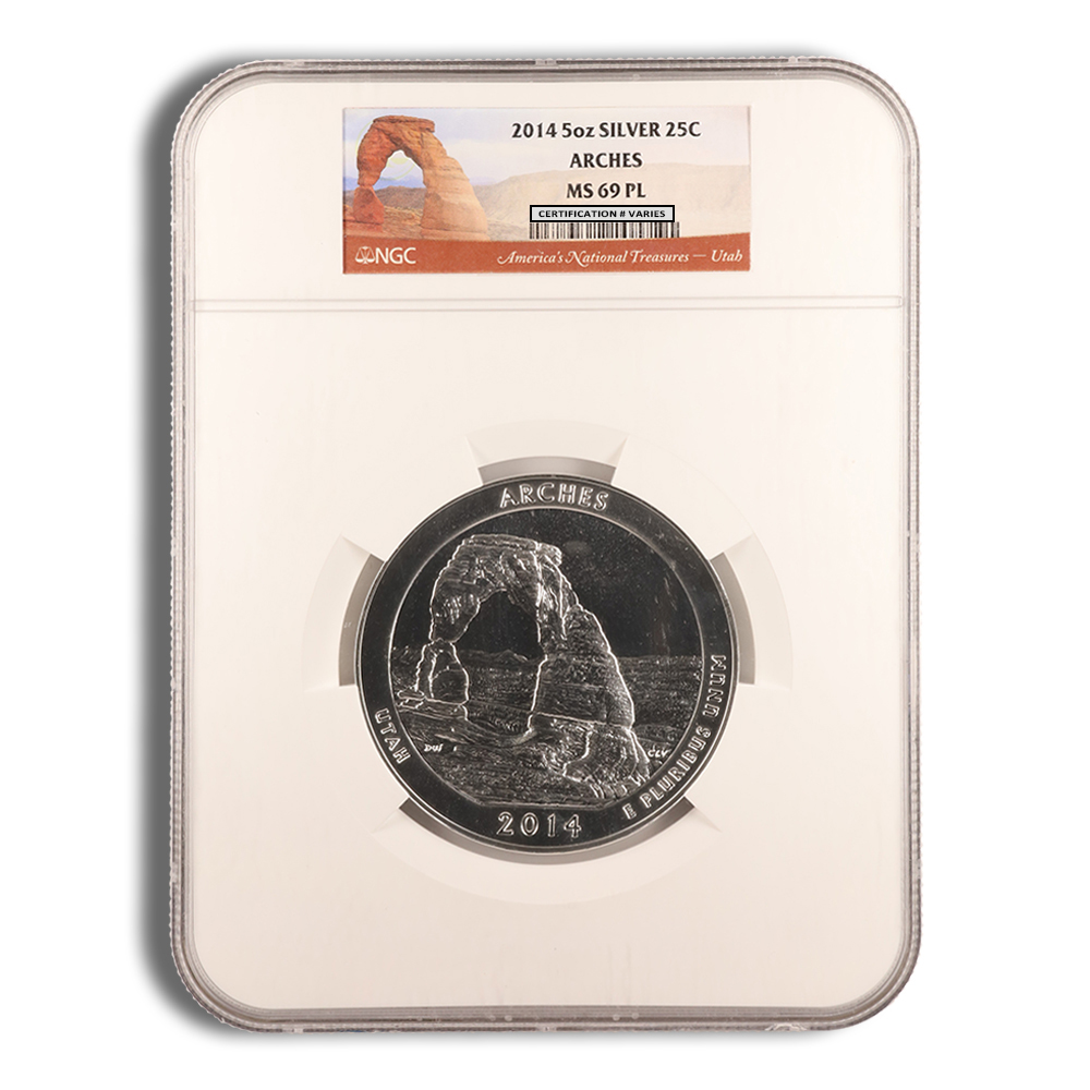 2014 5 oz atb arches silver coin ngc ms69pl