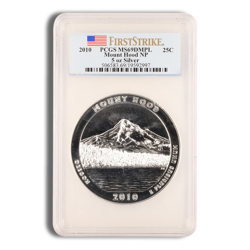 2010 5 oz atb mt hood silver coin pcgs ms69pl