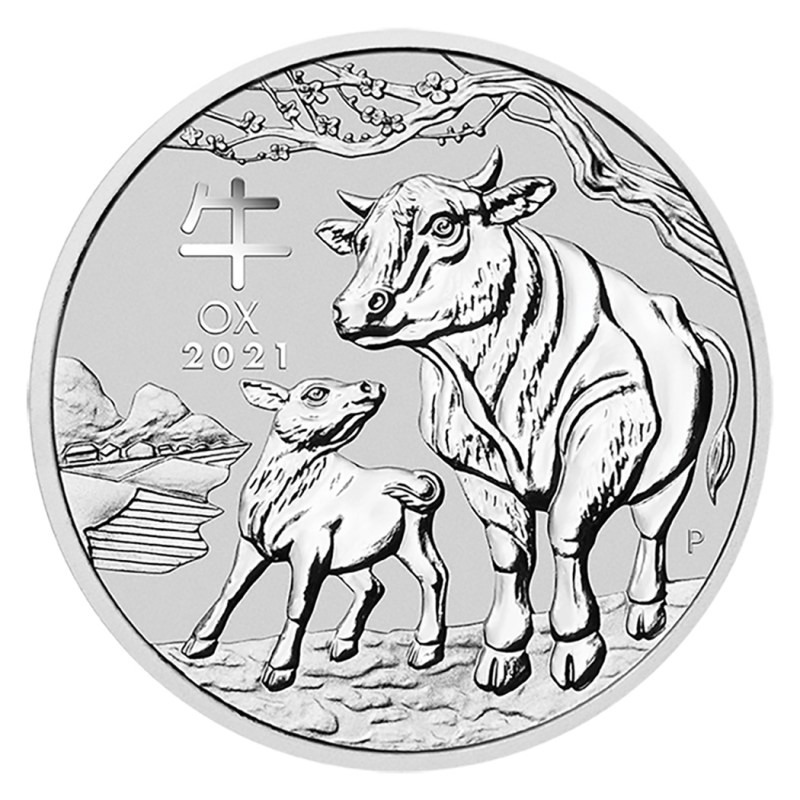 2021 5 oz australia silver lunar ox bu series iii