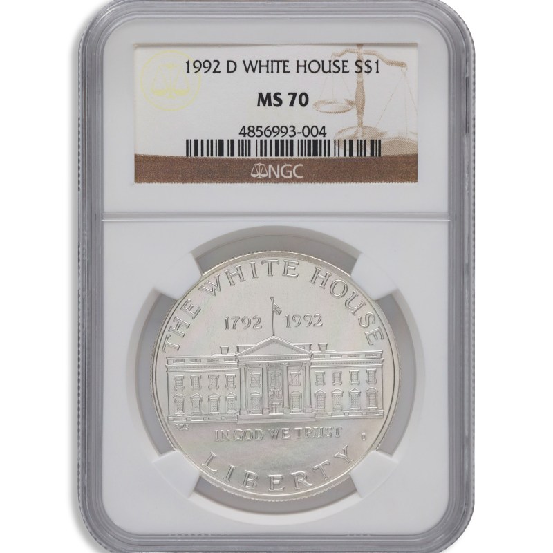 1992 d $1 white house silver commem ngc ms70