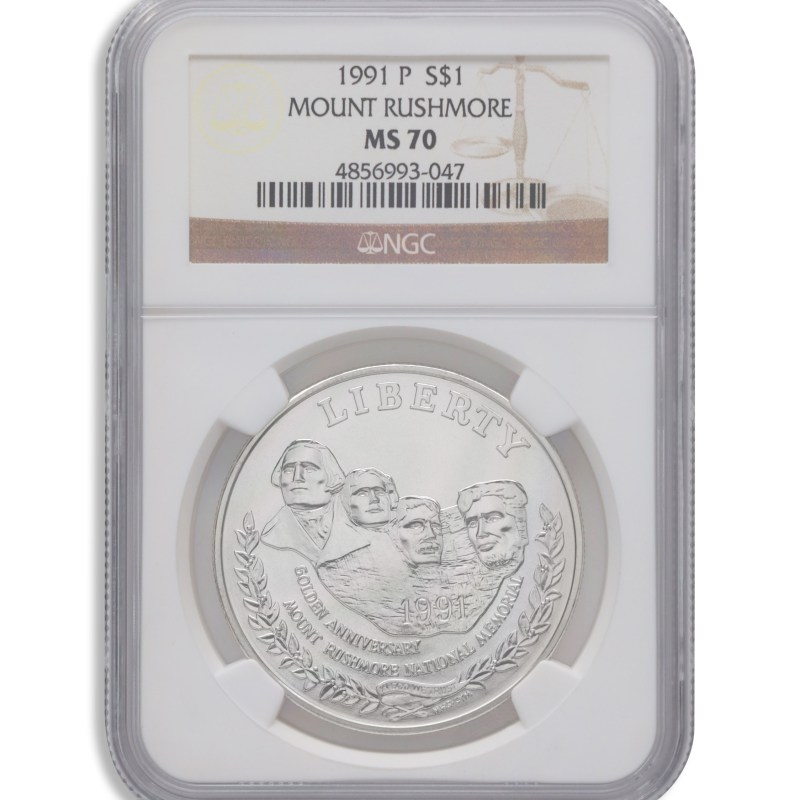 1991 p $1 mt. rushmore silver commem ngc ms70
