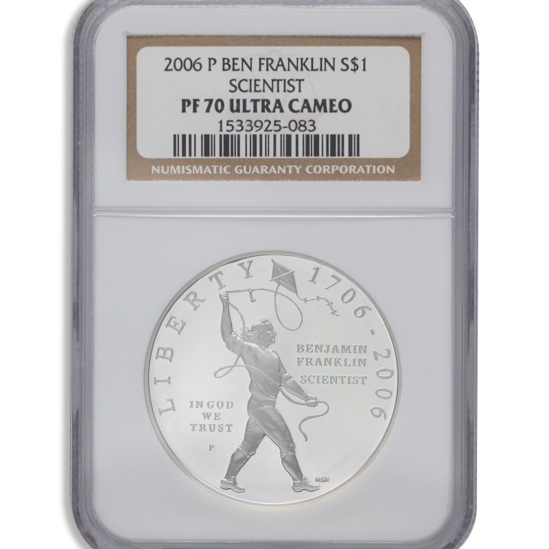 2006 p $1 franklin scientist silver commem ngc pf70
