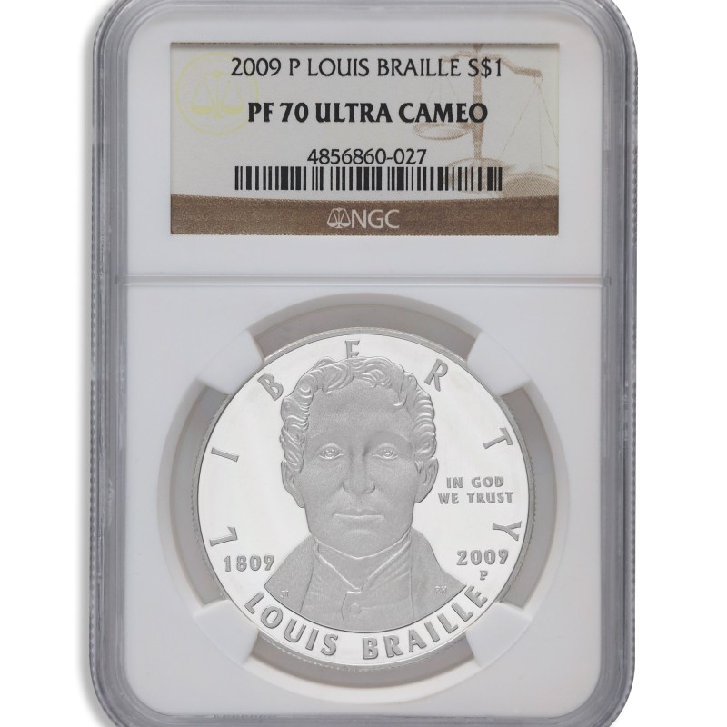 2009 p $1 louis braille silver commem ngc pf70
