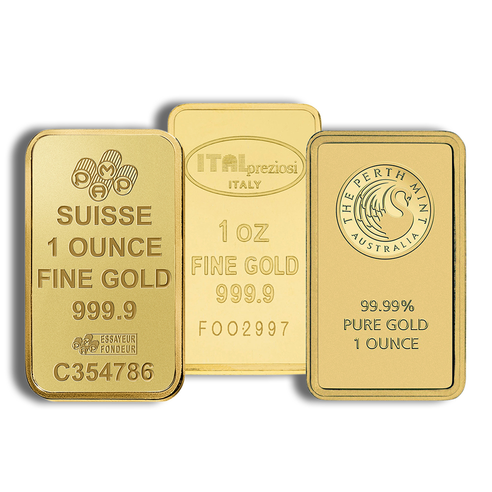 1 oz gold bar brand varies (not in card)