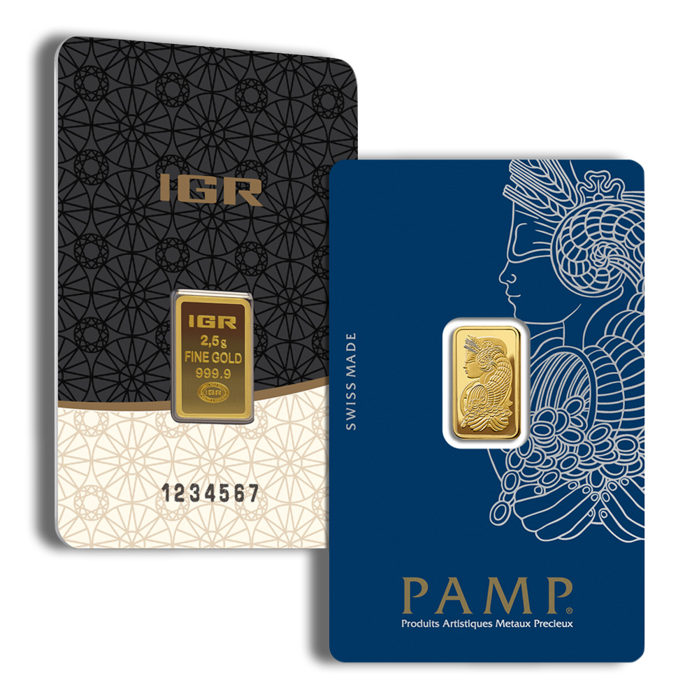 2.5 gram gold bar brand varies (carded)