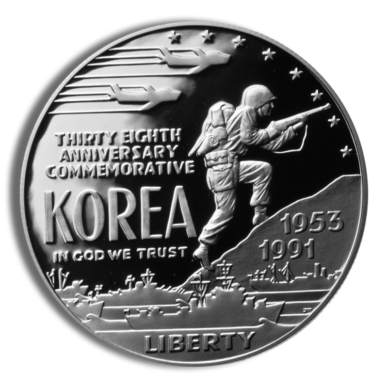 1991 p $1 korean war silver commem proof