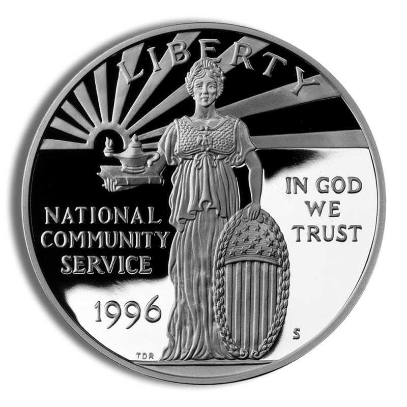 1996 s $1 community service silver commem proof