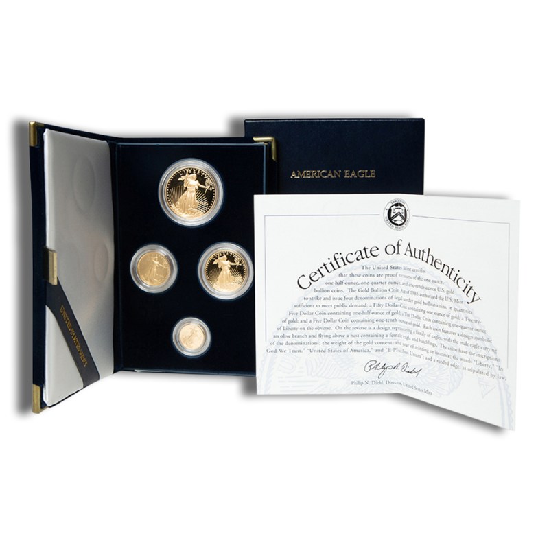 four coin proof gold eagle set box/coa (date varies)