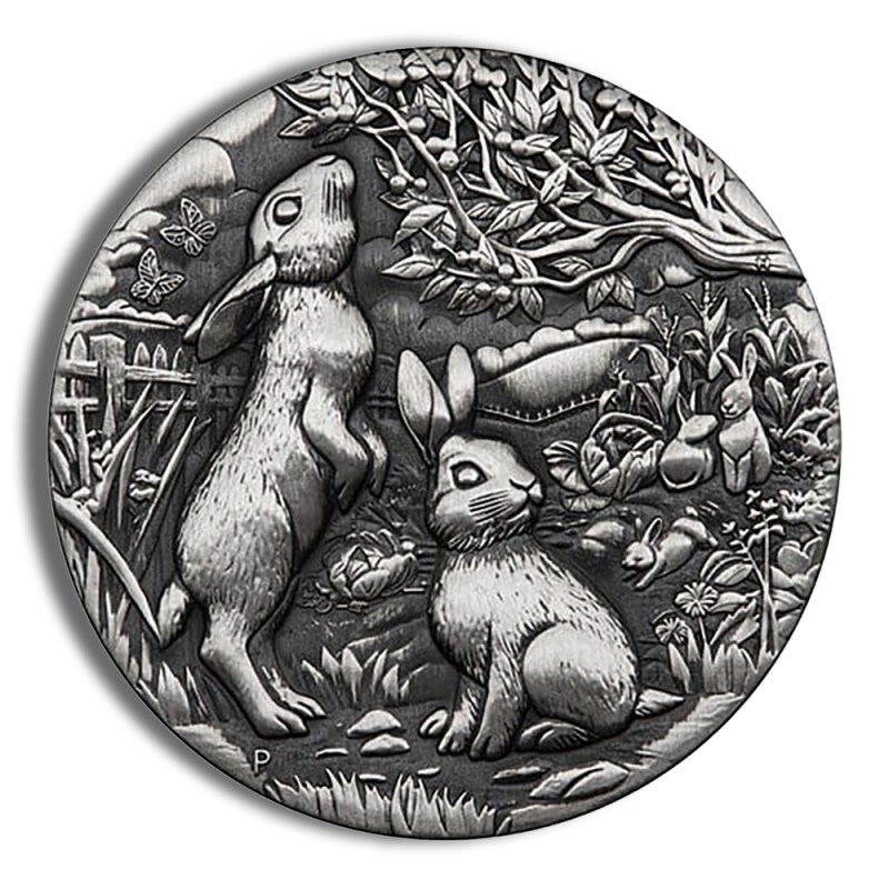 2023 2 oz australia silver lunar rabbit bu series iii antiqued