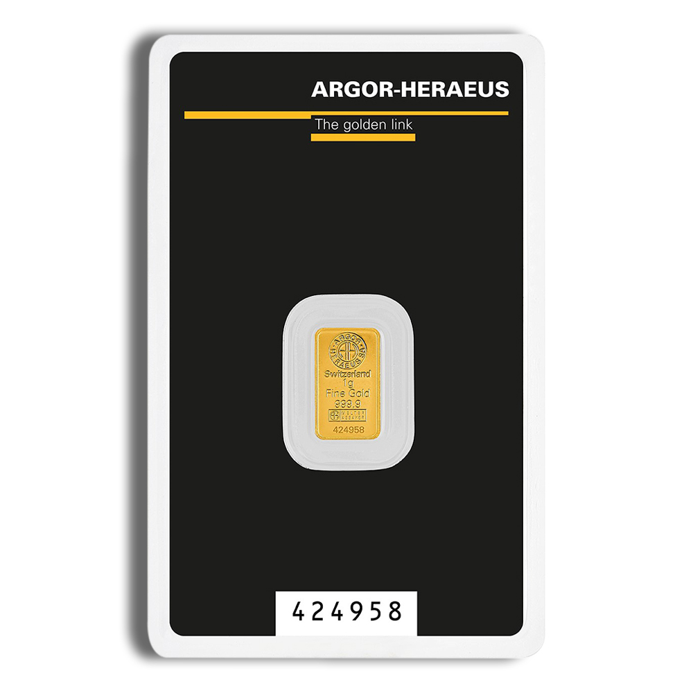 1 gram gold bar argor heraeus (carded)