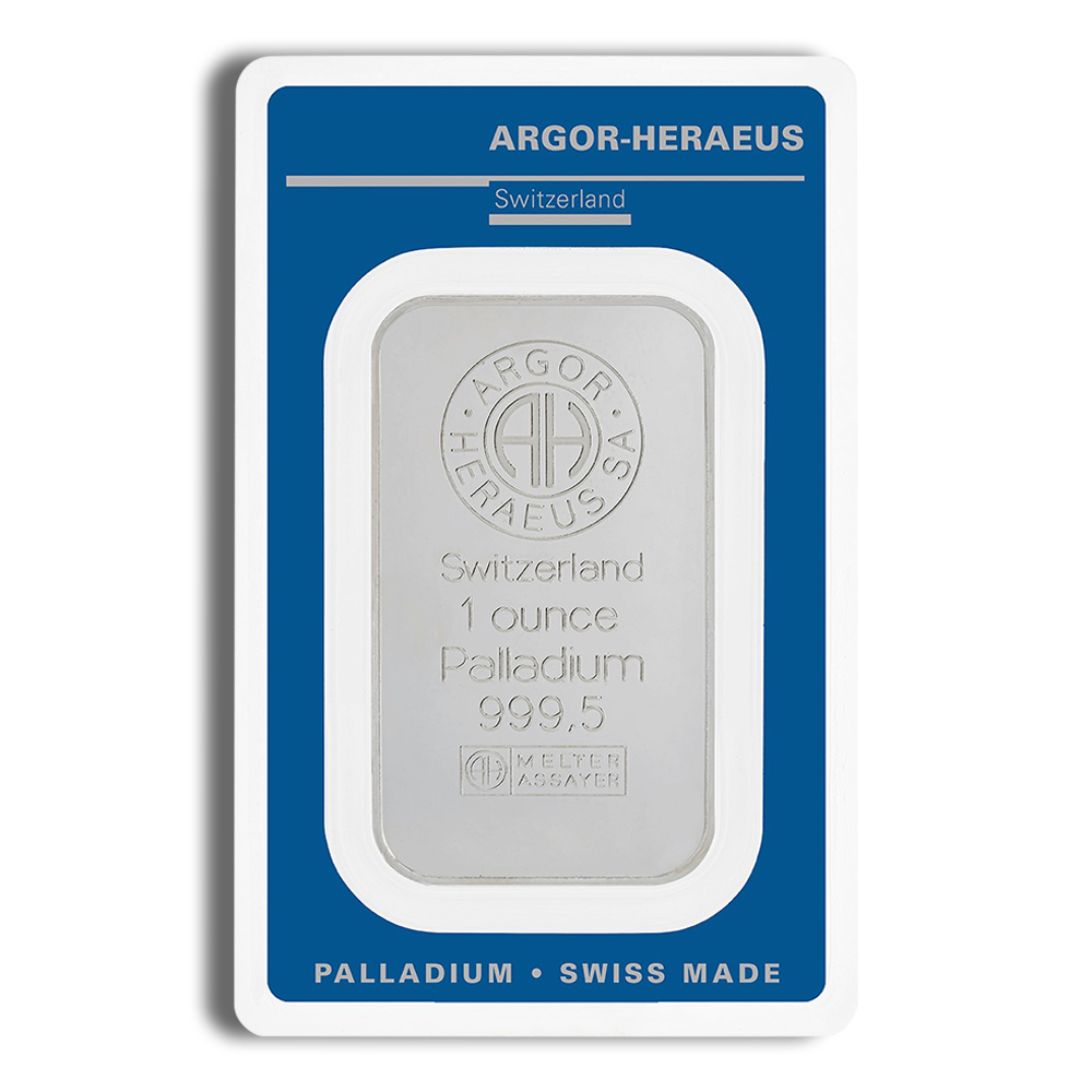 1 oz palladium bar argor heraeus (carded)