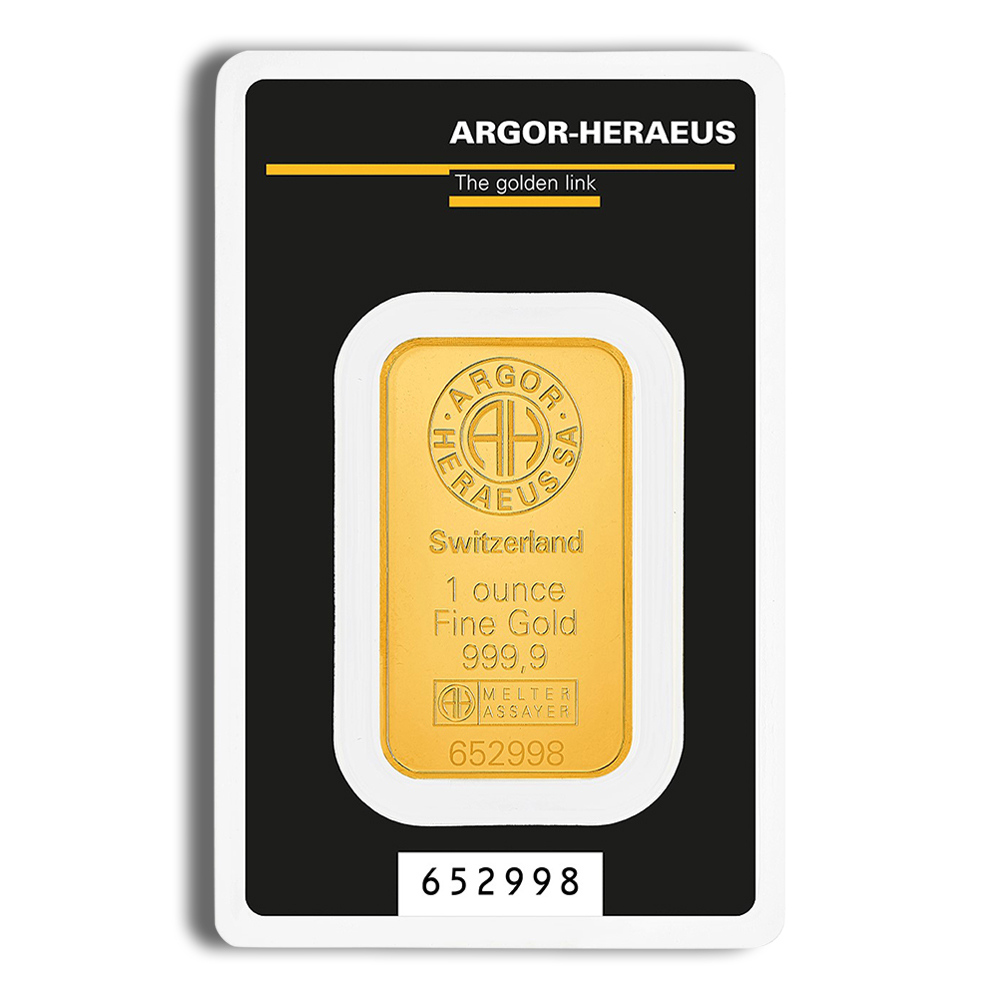 1 oz gold bar argor heraeus kinebar (carded)