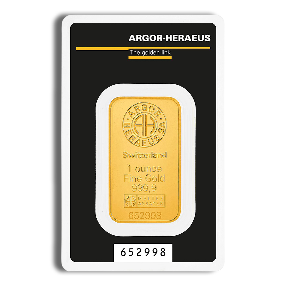 1 oz gold bar argor heraeus (carded)