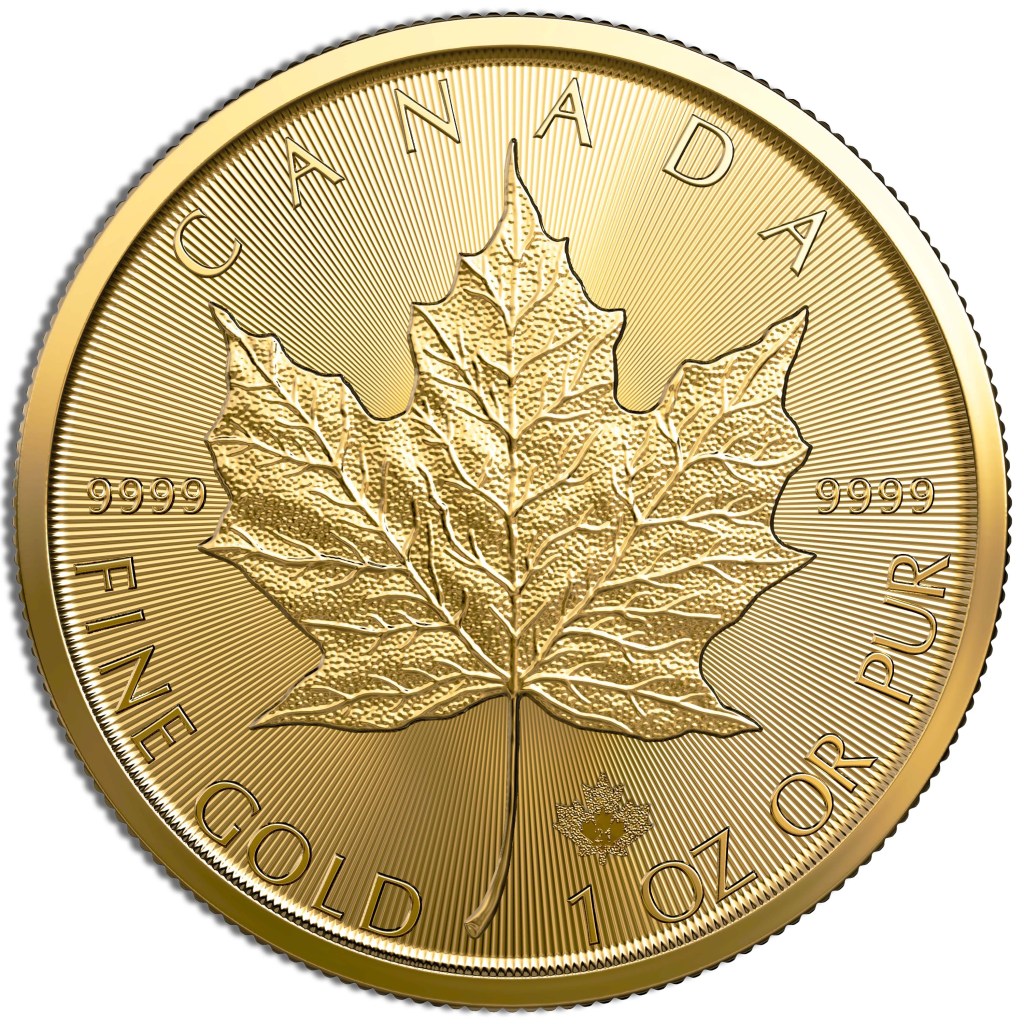 1 oz .9999 gold maple leaf (year varies)