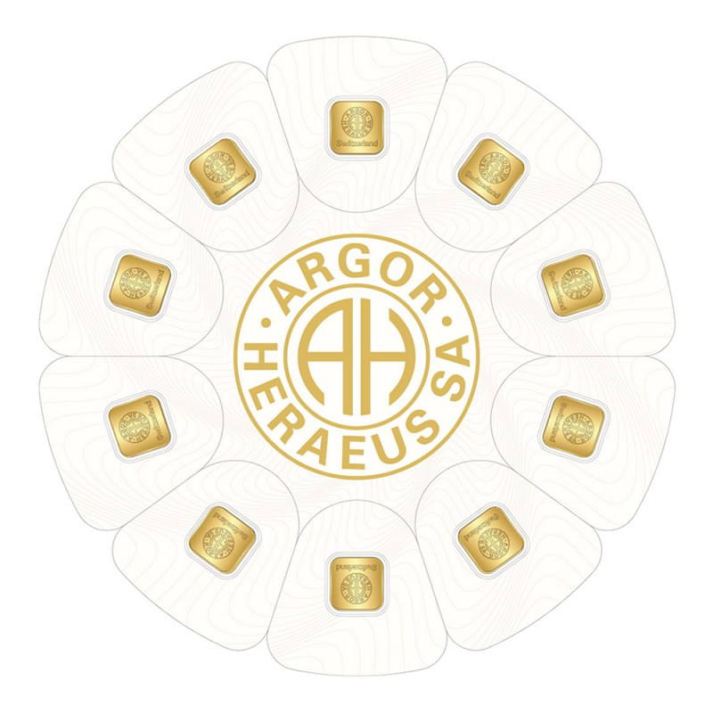 10 x 1 gram argor heraeus "goldseed" gold multi bar