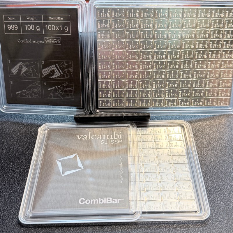valcambi combibar 100 gram breakable 100 x 1 gram bars .999 fine silver