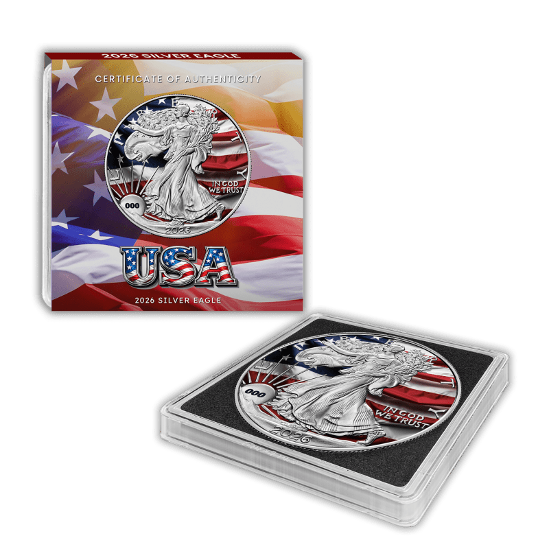 2026 u.s. silver eagle usa flag edition 1 oz silver coin mintage 499