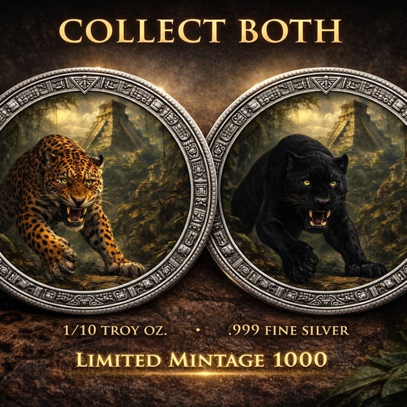 aztec guardians colorized 2 x 1/10 oz fine silver round set w/coa mintage 1,000