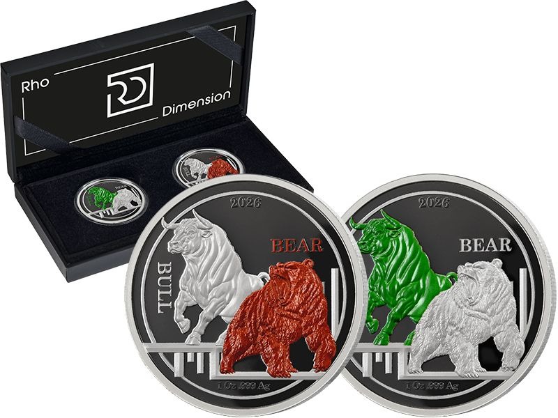 2026 ascension island rhodimension bull & bear 2 x 1 oz silver coin set