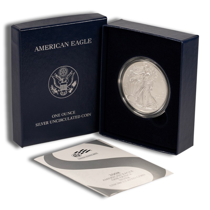 2008 w reverse of 2007 burnished silver eagle with box & coa