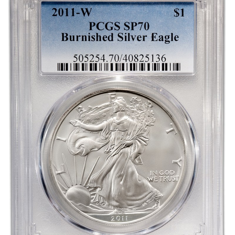 2011 w burnished silver eagle pcgs sp70