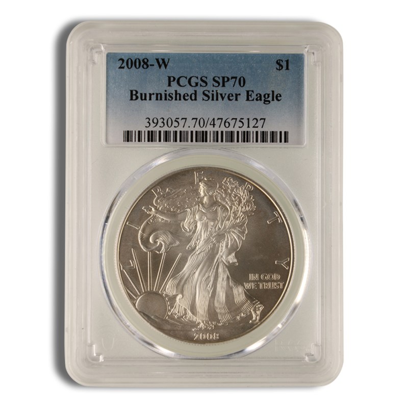 2008 w burnished silver eagle pcgs sp70