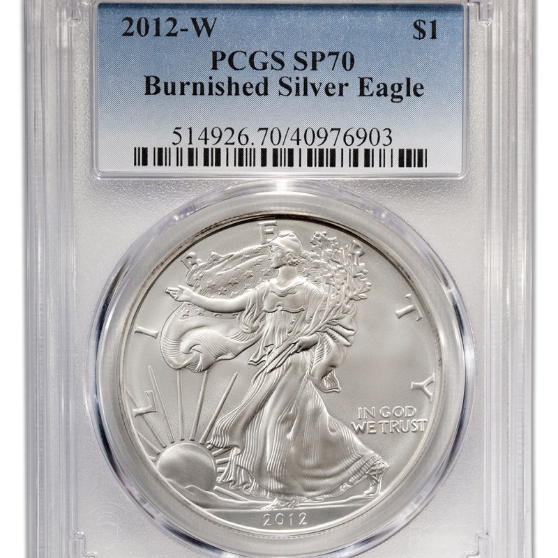 2012 w burnished silver eagle pcgs sp70